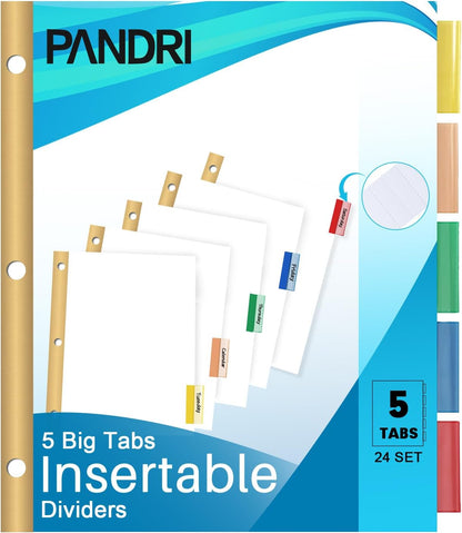Binder Divider, PANDRI 120 Pack Binder Index White Dividers with 5 Tabs, Letter Size Paper Binder Divider for School Office Home Business