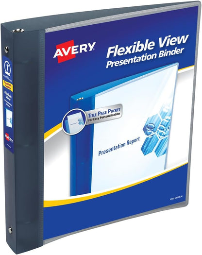 Avery Flexible View 3 Ring Binder, 1 Inch Round Rings, 1 Gray Binder (17676)