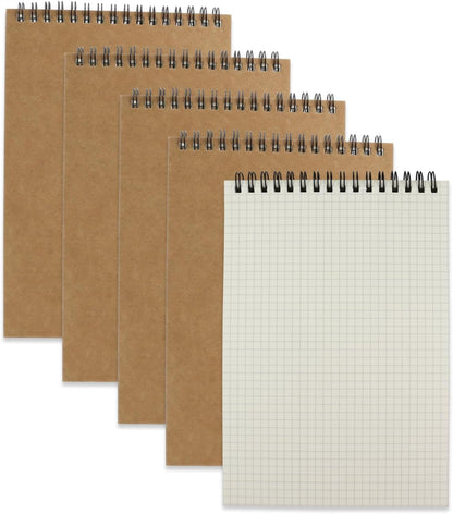 4 Pack Graph Paper Notebook, A5 Top Wirebound Grid Spiral Notebook 5.8" x 8.3",60 Sheets,5mm x 5mm Grid Paper,Grid Notepad for Students, Math, Engineering (Black)