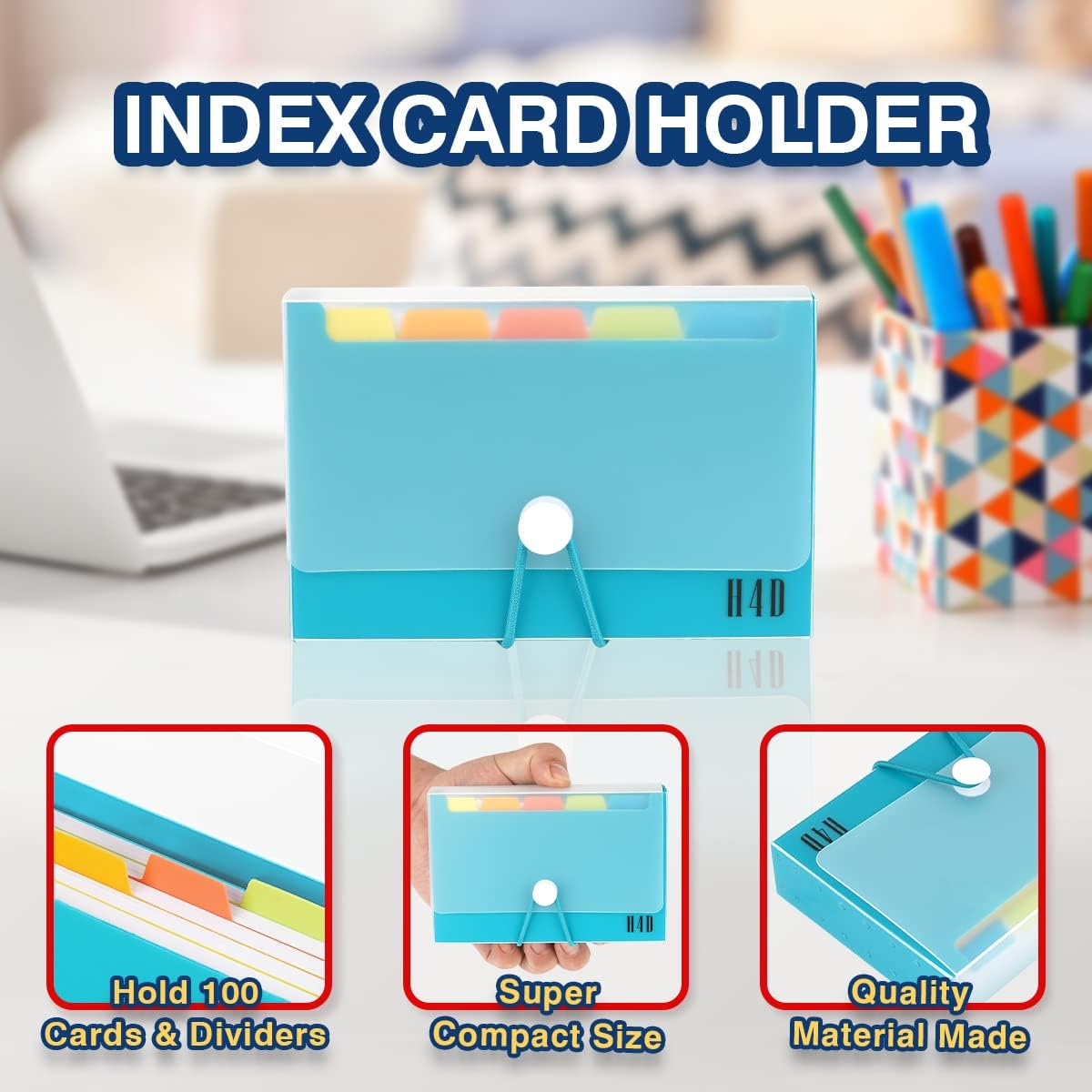 H4D 3x5 Index Card Case with 100 Heavyweight Ruled Index Cards and Dividers, Black