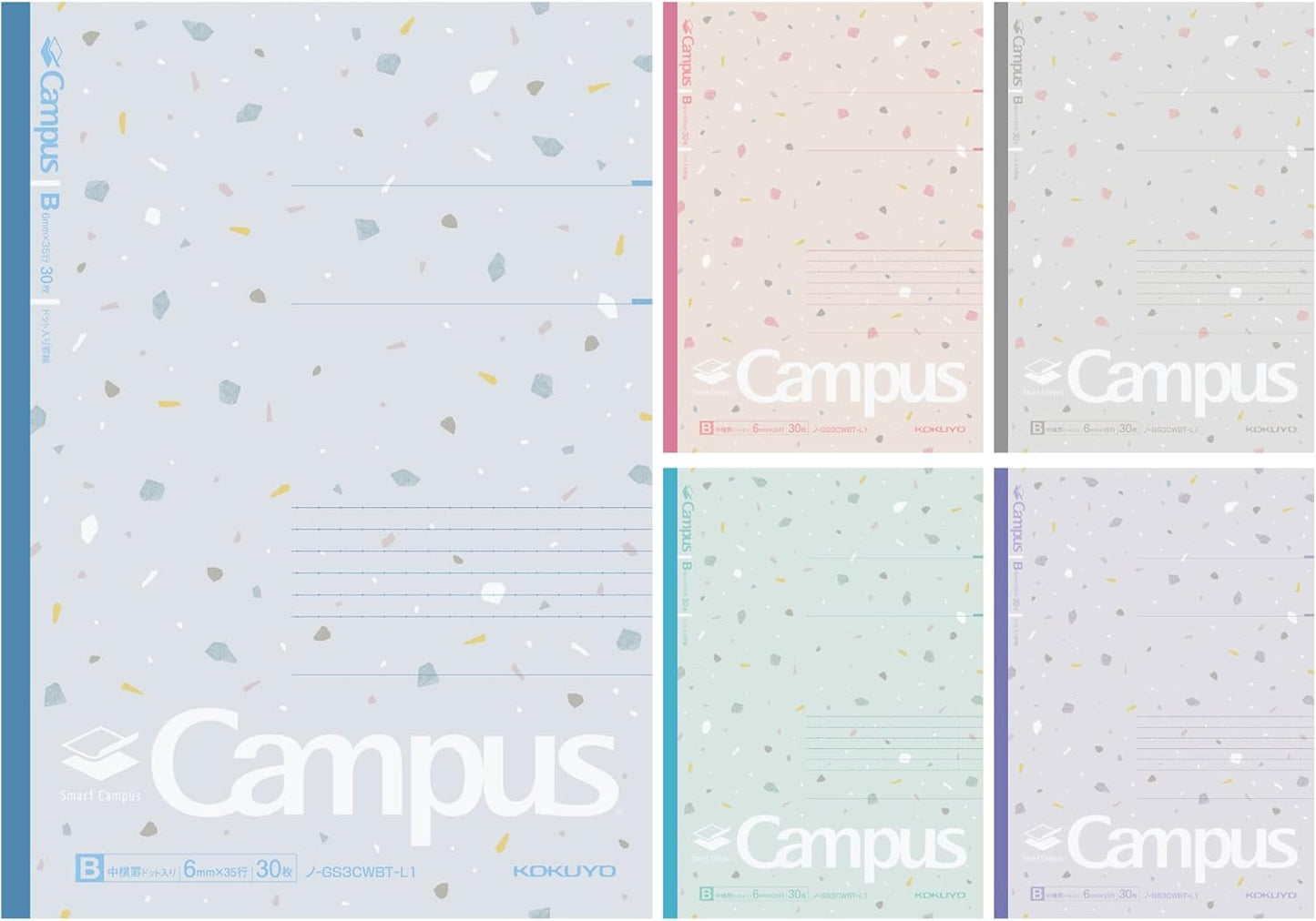 KOKUYO Composition Notebooks, 5 Pack Campus Semi-B5 Comp Book with Dot B 6mm Ruled, 30 Sheets, School Lined Notebook in Shear Stone, Journal Notebook for Women Work Study Note Taking(NO-GS3CWBT-L1X5)