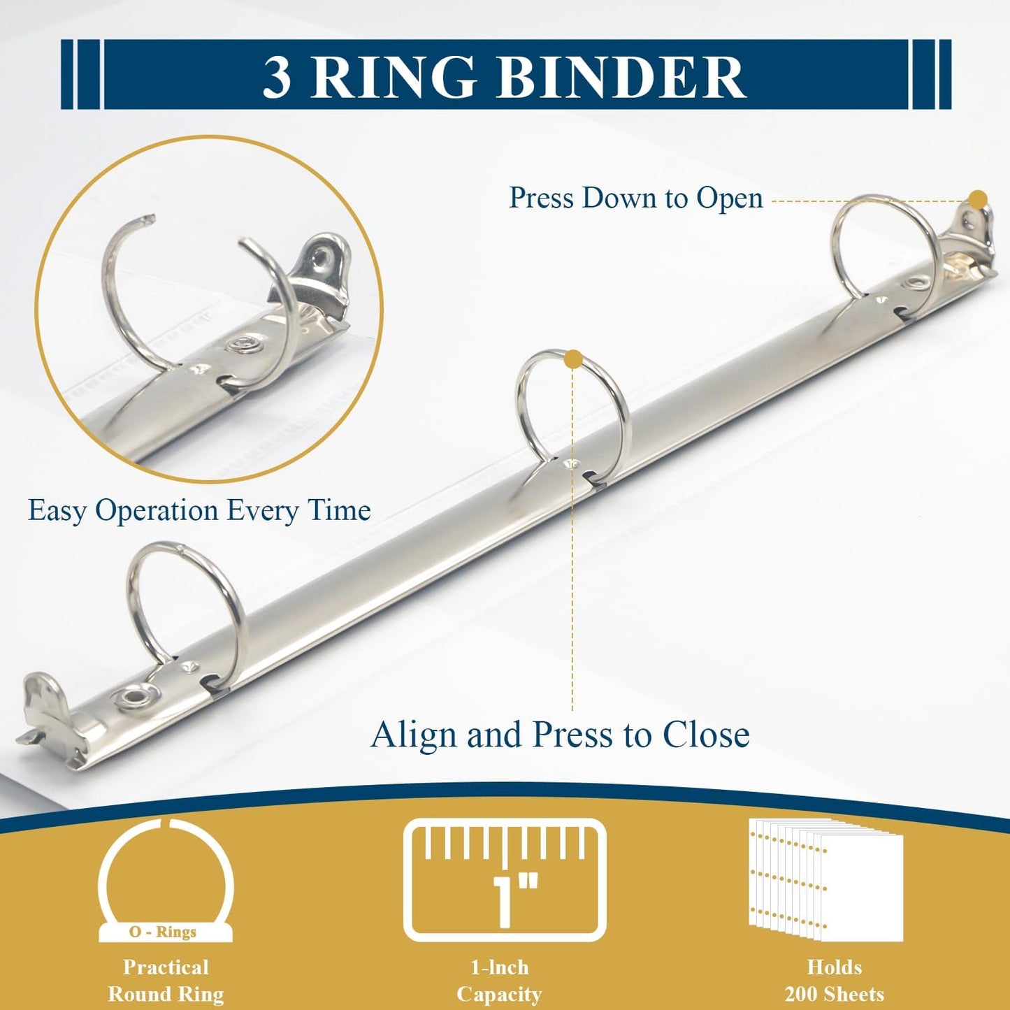 3 Ring Binder 1 inch, 2 Pack 1 Binders 3 Ring with Clear View Front Pocket, Holds 200 Sheets, Round Rings for US Letter Paper, School & Office Supplies.