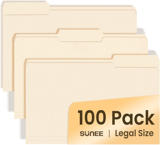 SUNEE Manilla Folders Letter Size (8.5 x 11 inches),100 Per Box, 1/3 Cut Tab for Easy Labeling and Organization, Durable Standard Paper for Home, Office, School Filing