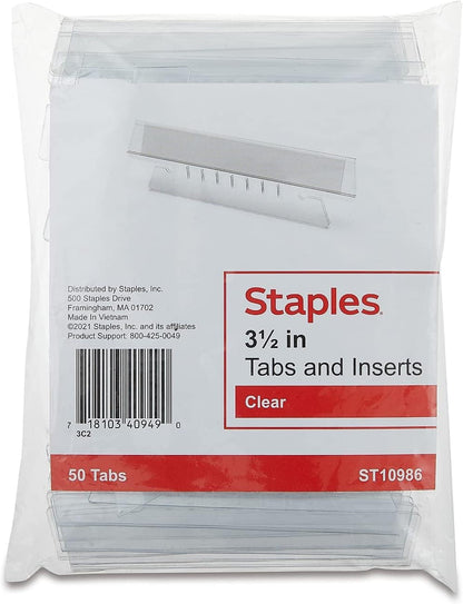 Staples Hanging File Folder Tabs, Clear Plastic, Self-Adhesive Index Tabs for Hanging File Folders, Easy-Read Label Holders, 150 Pack