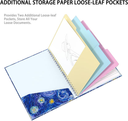 Rimilak Spiral Clipboards Folio with Refillable Lined Notepad, 14.5 x 9.8 In, Hardcover Cover with 5 Interior Pockets, Elastic Band and Pen Loop Series. Cute Stylish Clipfolio, Daisy Flower