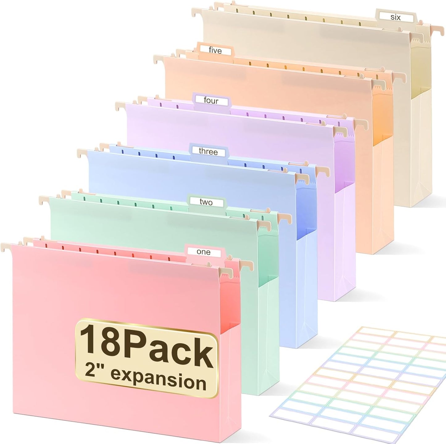 Extra Capacity Plastic Hanging File Folders Letter Size,12 Pack 2 Inch Capacity Hanging File folders with Tabs,Heavy Duty for Filing Cabinet,Home and Office File,Pastel Colors