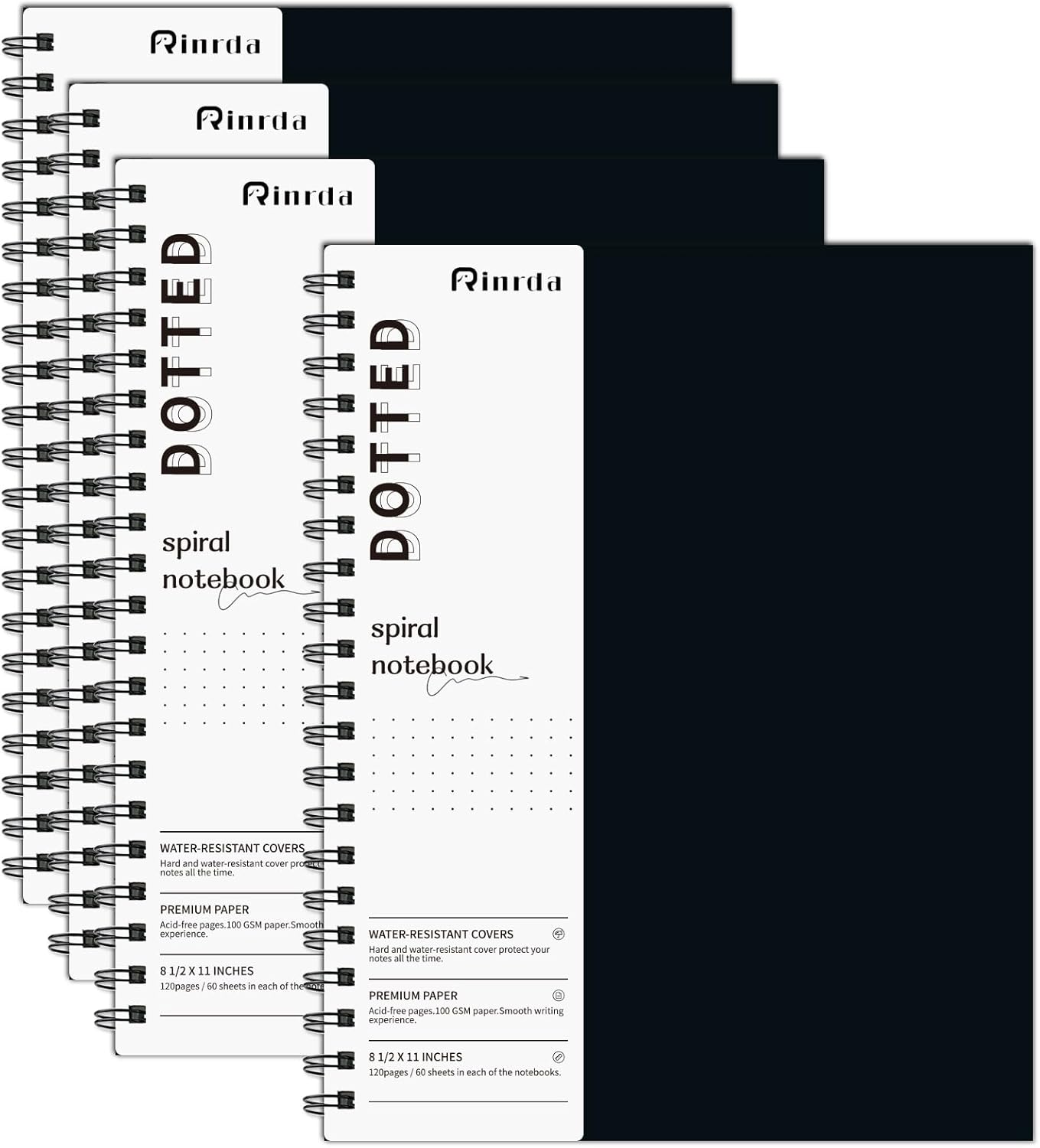 Large Lined Notebook Spiral Notebook 8.5" x 11"-4 Pack LINED Notebook 7mm Ruled Hardcover Notebook 120 Pages 100 GSM Thick Paper Notebook Hardcover Journal for School, Office,Study and Notes