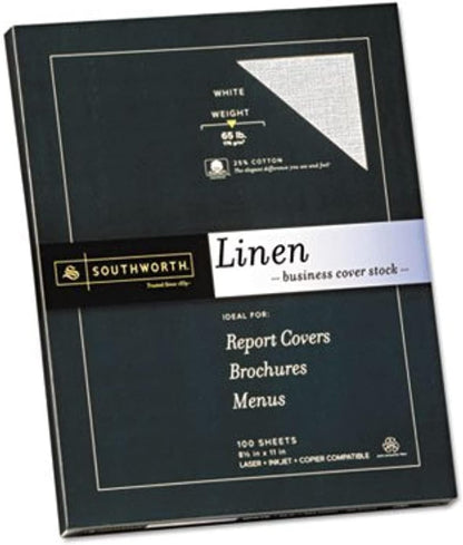 Southworth Z550CK 25% Cotton Linen Business Coverstock White 65 lbs 8-1/2 x 11 100/Box FSC