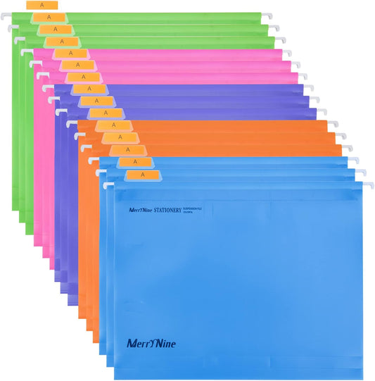 Merrynine Hanging File Folders Letter Size 15pcs, Polypropylene Filing Cabinet Folders Organizer with 1/5-Cut Tabs and Inserts, File Organizers for Office School Home Hospital, Black