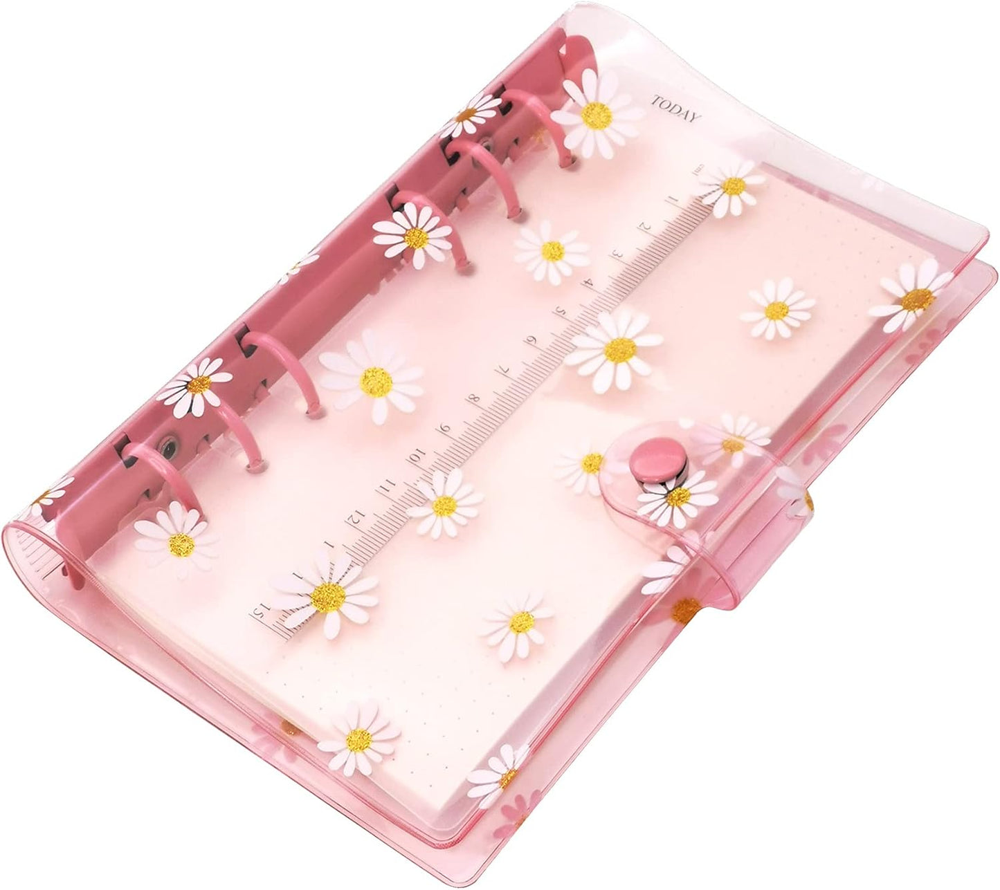 A6 A5 6-Holes Colorful PVC Cover Round Ring View Binder with Snap Button Closure File Folder for Loose Leaf Sheet Protectors Notebook Refill (Pink Daisy, A5 Mini Set) - Colors A