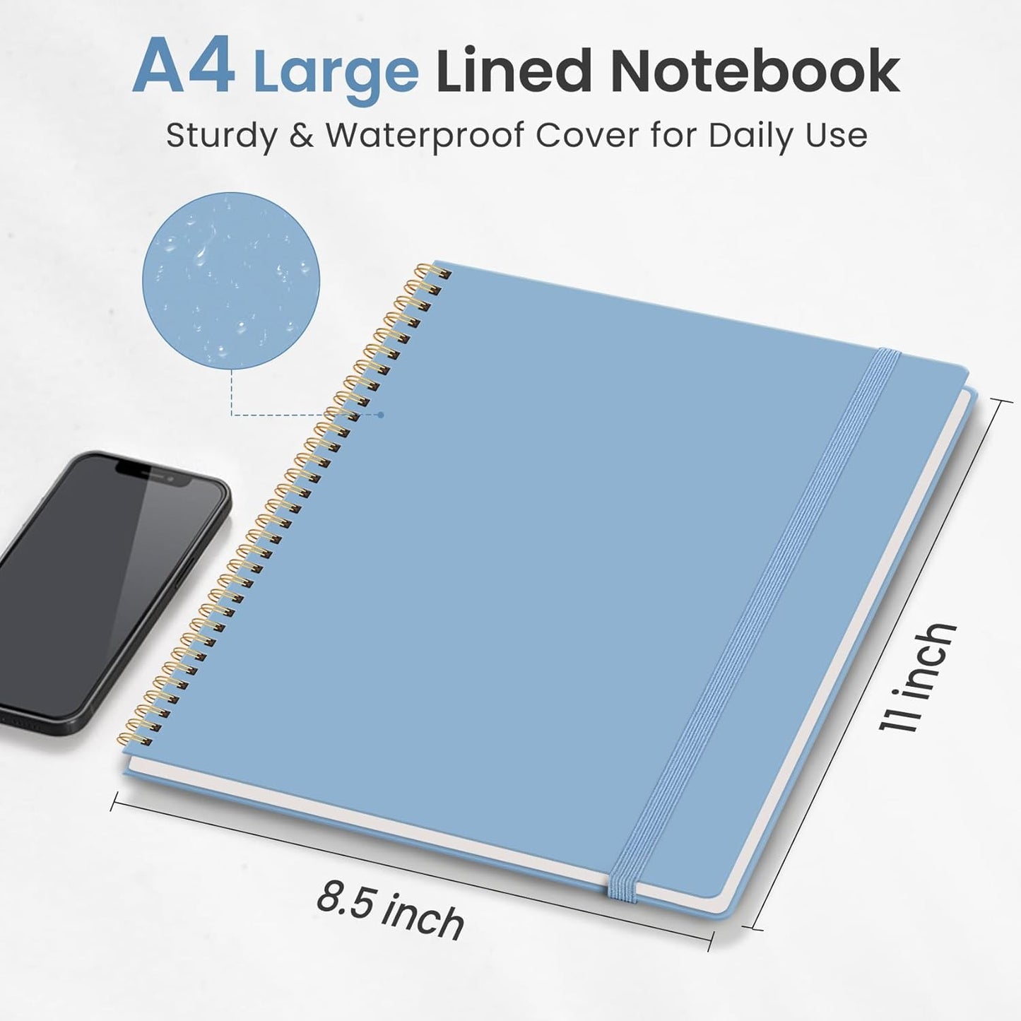 Taja Spiral Lined Notebook, 8.5"x11" Notebooks for Work, Large A4 Journal for Women & Men, College Ruled Journaling Notebook for Writing, Plastic Cover Spiral Journal, Green