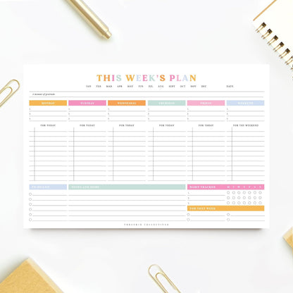 ThreeKin Weekly Planner - Premium 52-Sheet Tear-Off Notepad, 8.5 x 11 inches, Clean Colorful Design, Perfect for Work, School, Projects, and Entrepreneurs, Female & USA Owned Business
