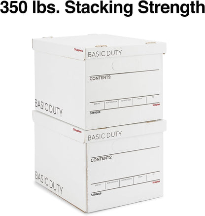 STAPLES Corrugated File Box Lift Off Lid, Letter/Legal Size, White/Black, 10/Pack