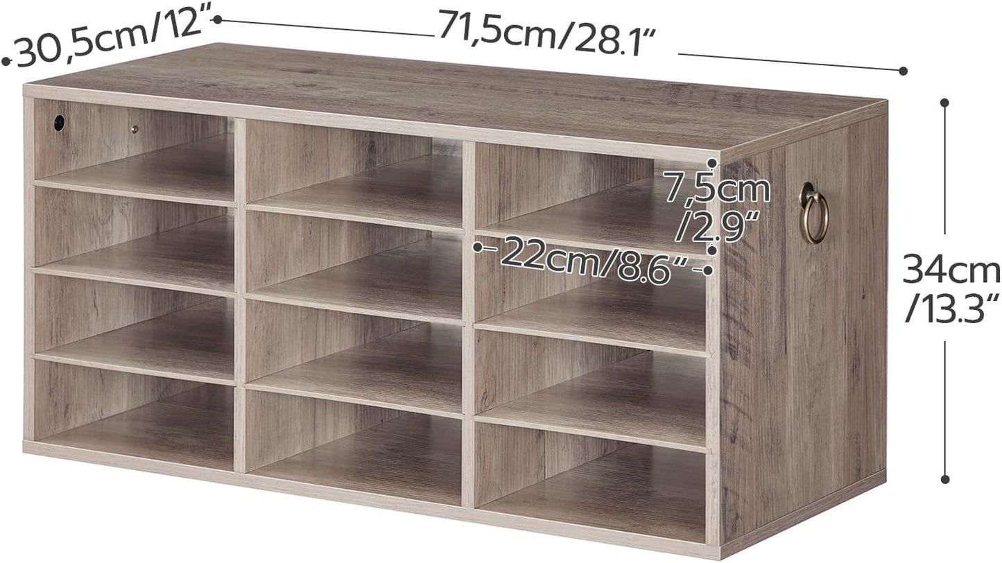 HOOBRO Countertop Mail Sorter Organizer, Wooden Literature Organizer, Student Mailbox for Classroom, Desktop Bill Organizer for Office Home School, 12 Compartments Rustic Brown FG43WF01