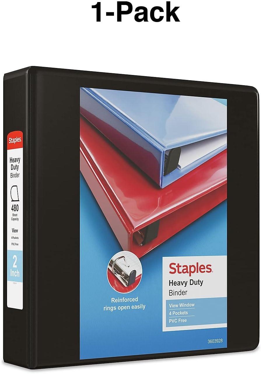 Staples Heavy-Duty 2-Inch D-Ring View Binder, Reinforced Spine, Holds Up to 450 Sheets, Gray, for Office & School
