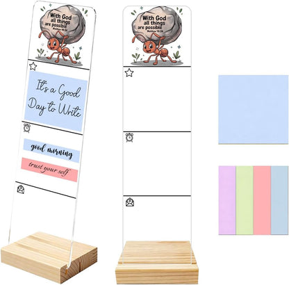 Sticky Notes Monitor Memo Board Acrylic Note Holder with Removable Wooden Base, Everything is Fine Logo Desk Set Includes 200 Sheets Two Sizes Sticky Notes, Office Desk Accessories Organizer