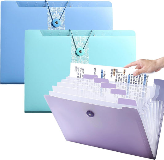 Expanding File Folder Organizer with 12 Pockets, 3 Pack Waterproof Accordion Document Holder for Office Paperwork, A4 Letter Size Expandable Portfolio for Bills, Receipts & Tax Records