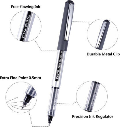 EYEYE 25 Pack 0.5mm Blue Rollerball Pens Extra Fine Point Quick Dry, Liquid Ink Pens Fine Point Smooth Writing Pen for Journaling, Note Taking, Office, School Supplies