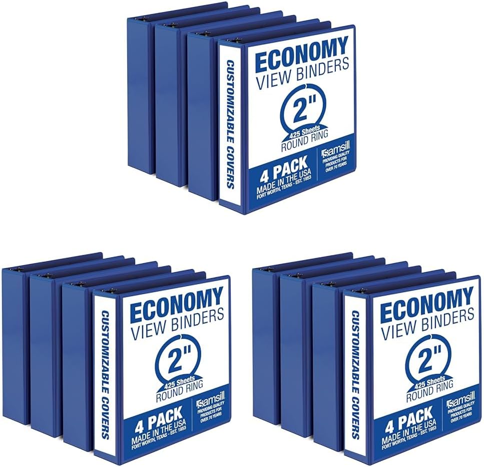 Samsill 1.5 Inch 3 Ring Binders, Economy Round Ring, Clear View Cover, 325 Sheet Capacity - for School, Home, Office - White, 4 Pack