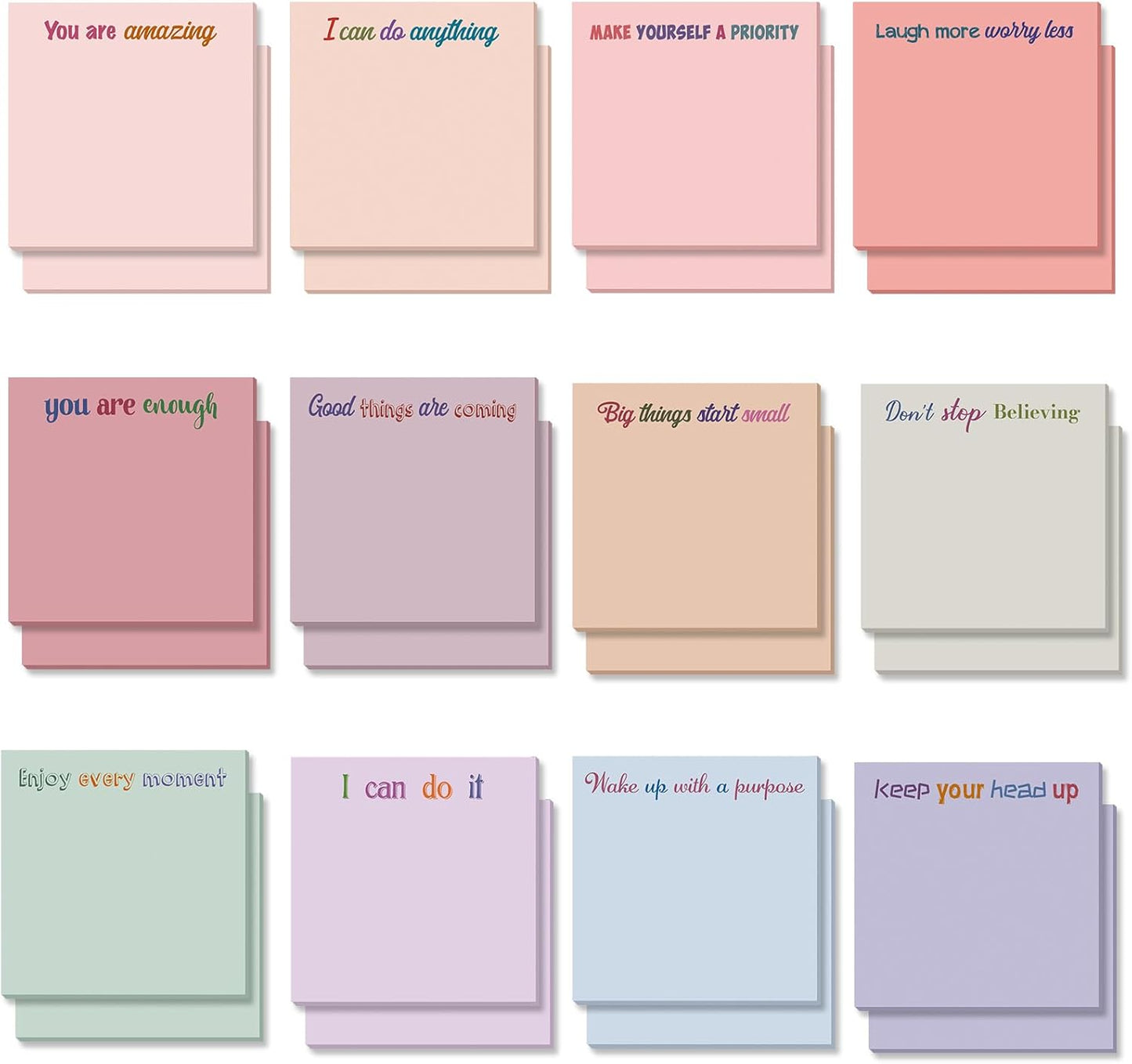 Yinder 48 Pcs Inspirational Sticky Notes Cute Motivational Sticky Notes Pad End of Year Employee Appreciation Gifts Bulk for Teacher Nurse Coworkers Office Supplies 3 x 3'' (Thank You,Dark Color)