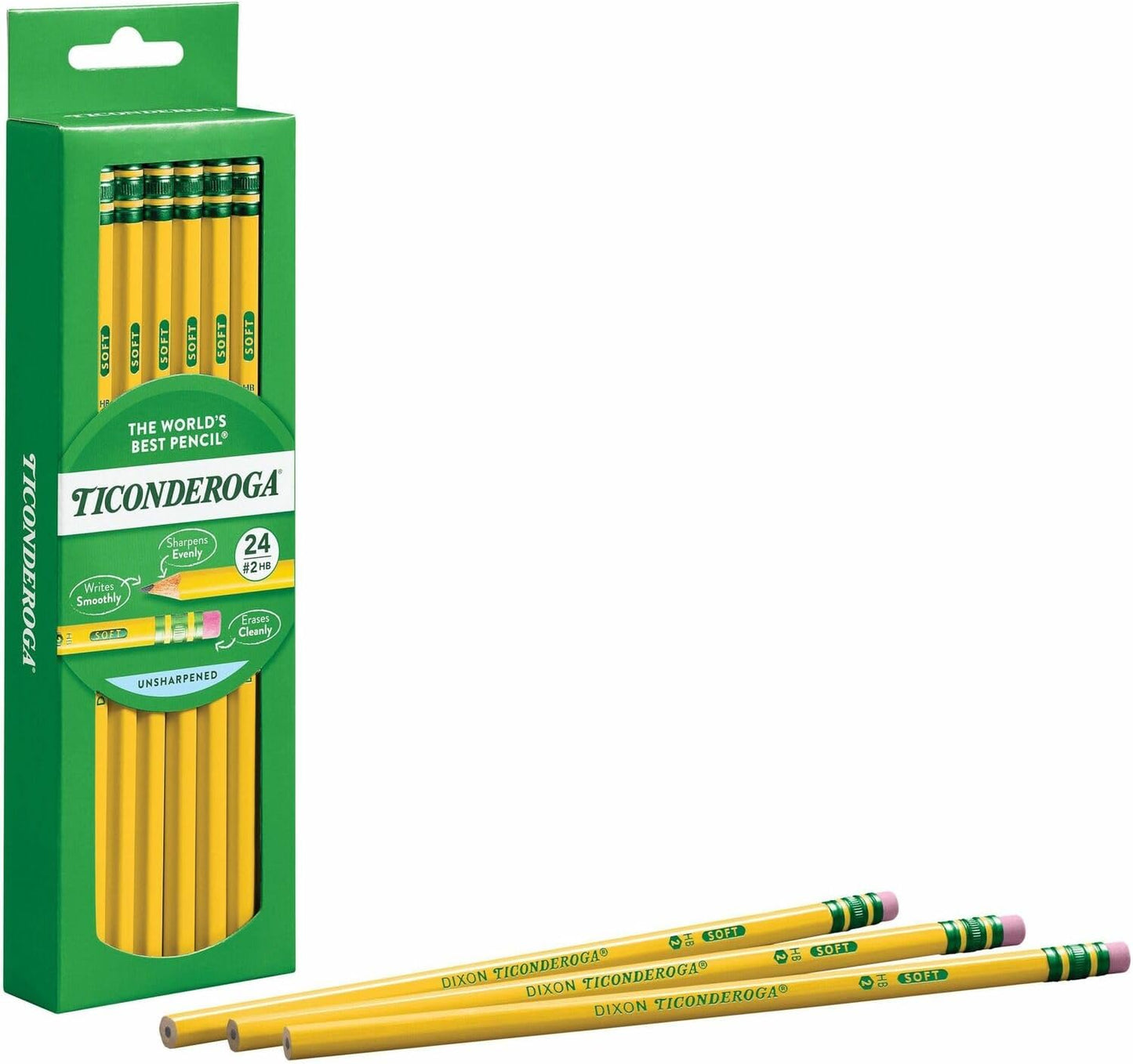 Ticonderoga Wood-Cased Pencils, Pre-Sharpened, 2 HB Soft, Yellow, 12 Count