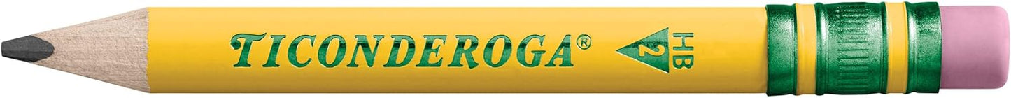 Ticonderoga My First Half-Size Wooden Pencils, Large Triangle-Barrel Pre-Sharpened #2 (HB) Short 4.5" Yellow Pencils with Erasers, Yellow, 12/Pack