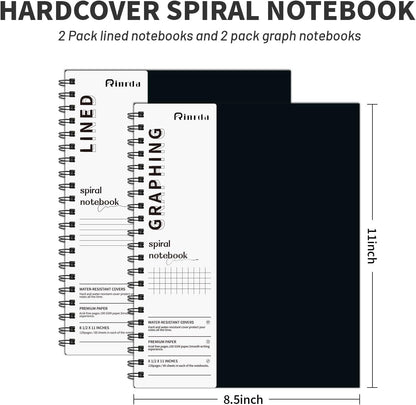 Large Lined Notebook Spiral Notebook 8.5" x 11"-4 Pack LINED Notebook 7mm Ruled Hardcover Notebook 120 Pages 100 GSM Thick Paper Notebook Hardcover Journal for School, Office,Study and Notes
