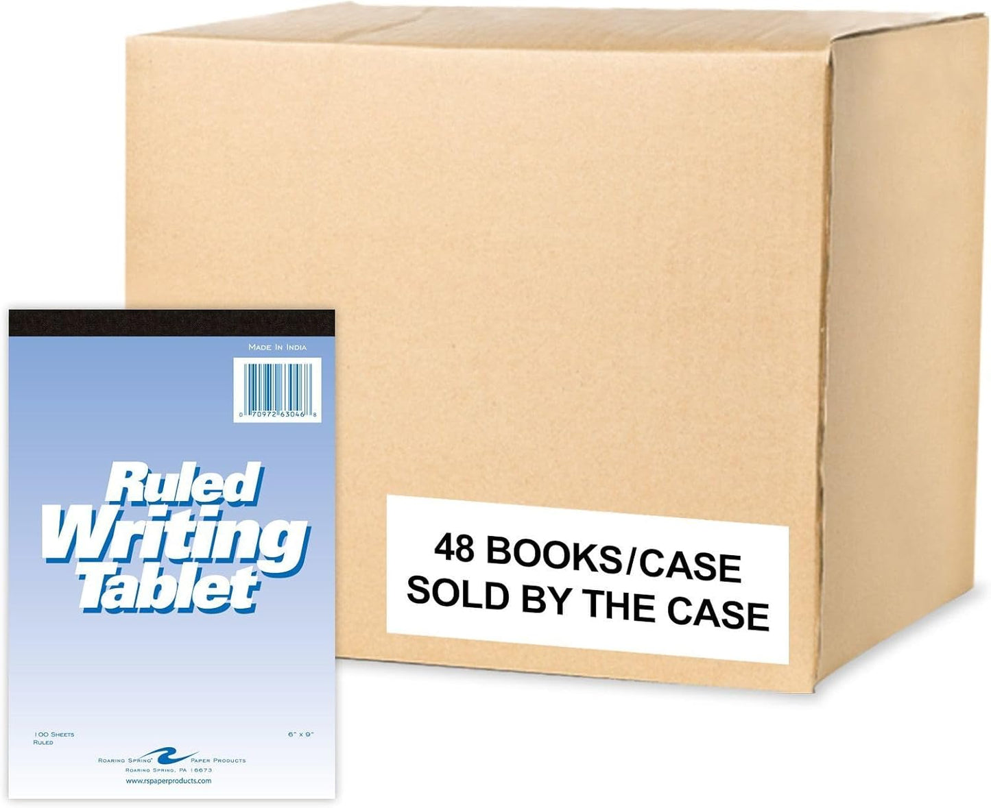 Roaring Spring 6"x9" Writing Tablet, 100 Sheets 15# White Paper, Wide Ruled, Heavy Back Board, Top Edge Bound