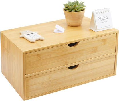 Charmewooden Bamboo Desk Organizer With Drawers Countertop Drawers Counter Storage Box Corner Desk Organizer for Home Office No Assembly Required (3 Drawers)