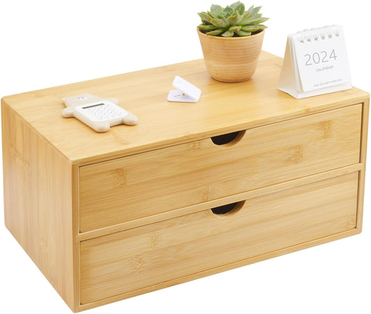Charmewooden Bamboo Desk Organizer With Drawers Countertop Drawers Counter Storage Box Corner Desk Organizer for Home Office No Assembly Required (3 Drawers)