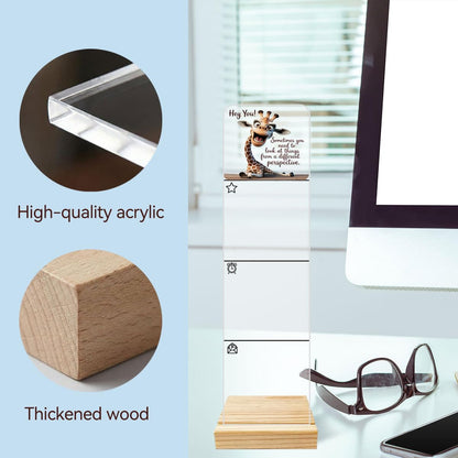 Sticky Notes Monitor Memo Board Acrylic Note Holder with Removable Wooden Base, Everything is Fine Logo Desk Set Includes 200 Sheets Two Sizes Sticky Notes, Office Desk Accessories Organizer