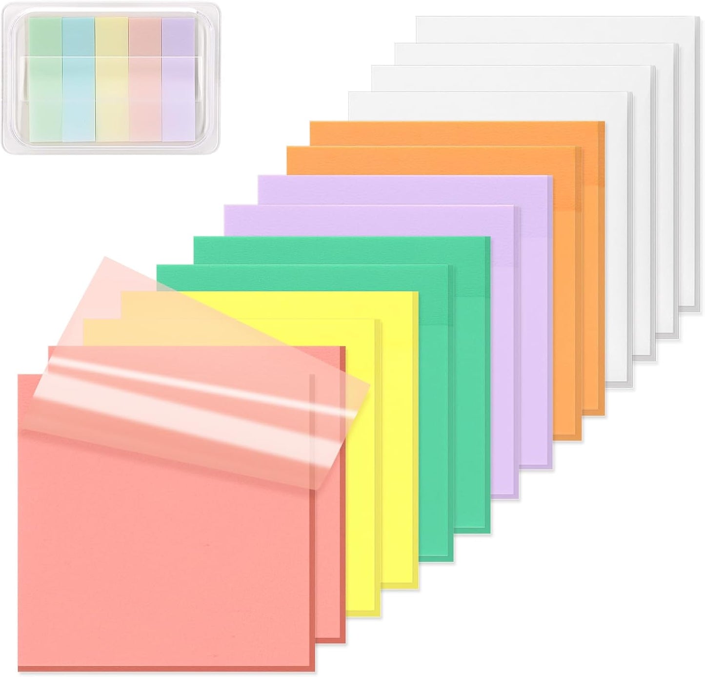 800 Sheets Transparent Sticky Notes, 3x3 Inch 14 Pads Self-Adhesive Translucent Clear See Through Post Sticky Notes for Planner Office School College Teacher Student Supplies 6 Bright Color