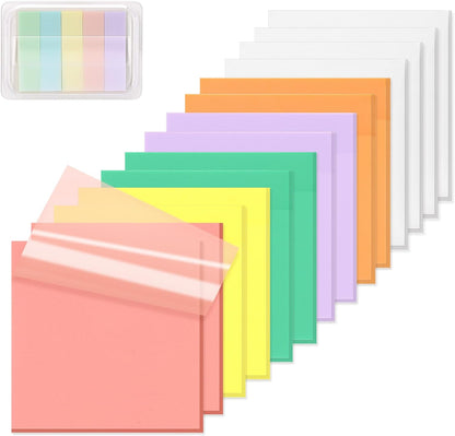 800 Sheets Transparent Sticky Notes, 3x3 Inch 14 Pads Self-Adhesive Translucent Clear See Through Post Sticky Notes for Planner Office School College Teacher Student Supplies 6 Bright Color