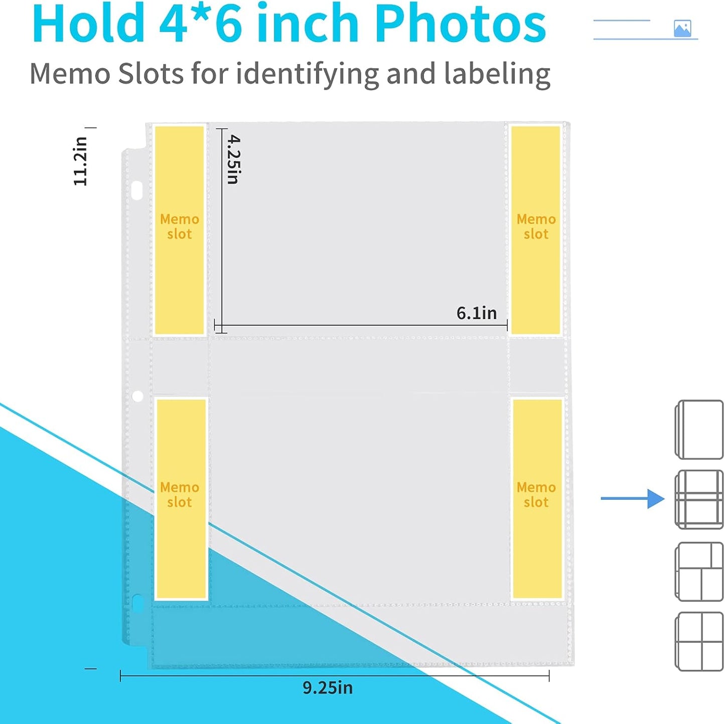 Fabmaker 30 Pack Photo Sleeves for 3 Ring Binder - (4x6, for 180 Photos), Archival Page Protectors, Clear Plastic Refill Pages, Postcard Sleeves, Acid-Free