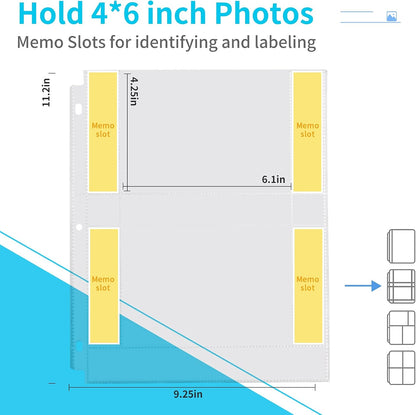 Fabmaker 30 Pack Photo Sleeves for 3 Ring Binder - (4x6, for 180 Photos), Archival Page Protectors, Clear Plastic Refill Pages, Postcard Sleeves, Acid-Free