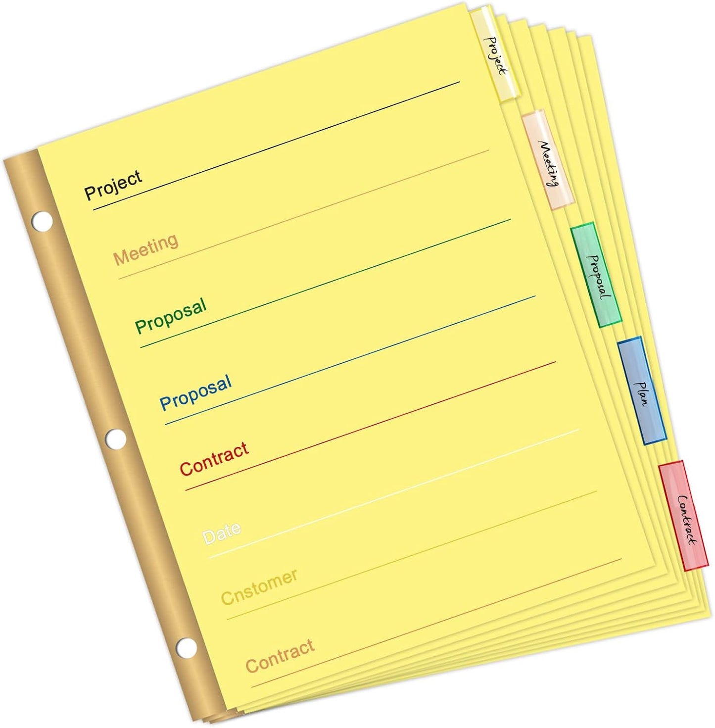 5-Tab Binder Divider, HERKKA 240 Pack Binder Index Dividers with 5 Insertable Multicolor Big Tabs, Paper with Gold-Reinforced Holes Letter Size, Yellow, 1/5-Cut Tabs