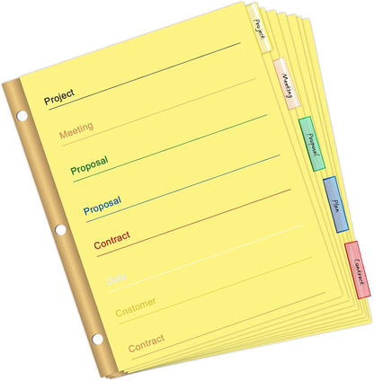 5-Tab Binder Divider, HERKKA 240 Pack Binder Index Dividers with 5 Insertable Multicolor Big Tabs, Paper with Gold-Reinforced Holes Letter Size, Yellow, 1/5-Cut Tabs