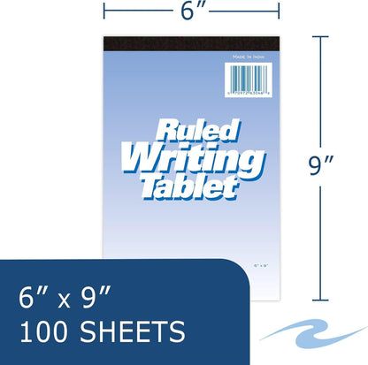 Roaring Spring 6"x9" Writing Tablet, 100 Sheets 15# White Paper, Wide Ruled, Heavy Back Board, Top Edge Bound