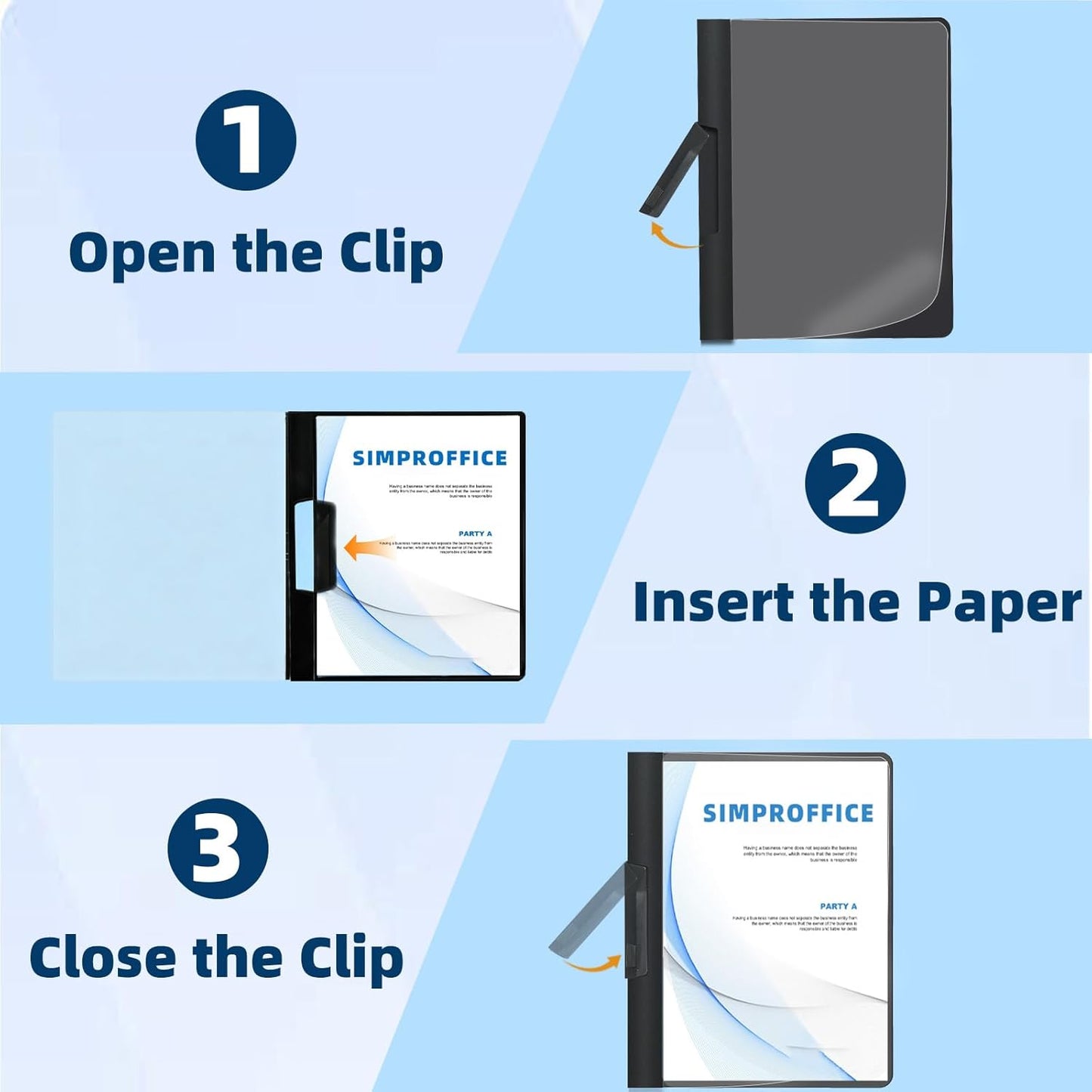 36 Pack Swing Clip Report Covers, Plastic Presentation Folders with Clip for Professional Use, Clear Front and Navy Blue Frosted Back, 9 x 11.4 Inches for Letter Size