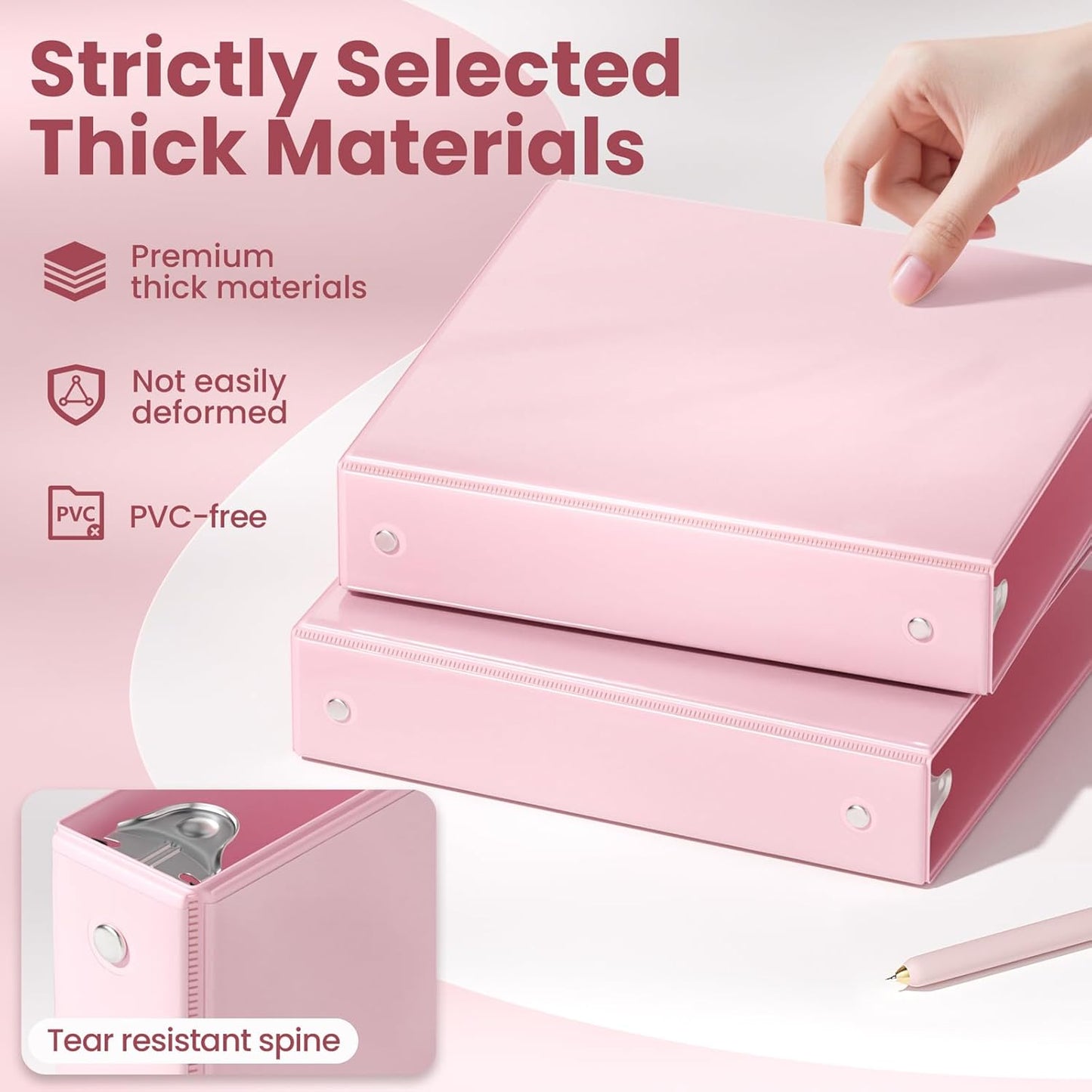 SUNEE 3 Ring Binder 3 Inch 1 Pack, Clear View Binder Three Ring PVC-Free (Fit 8.5x11 Inches) for School or Office Supplies, Pink