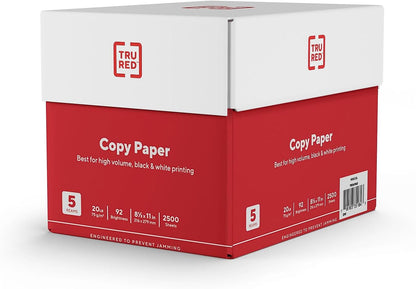 TRU RED 8.5x11 Copy Paper 20 lb. 92-Bright 5000 Sheets/Carton, For Office, School & Home