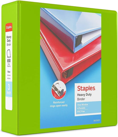Staples Heavy-Duty 2-Inch D-Ring View Binder, Reinforced Spine, Holds Up to 450 Sheets, Gray, for Office & School