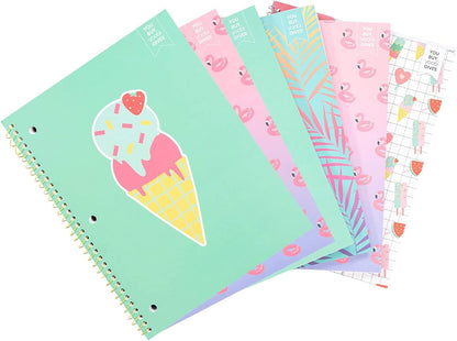Yoobi College Ruled 8 x 10.5” Spiral Notebook Set – 3-Pack of 1 Subject Notebooks, Pink, Purple & Black Celestial Patterns – 150 Perforated 3-Hole Punched Sheets