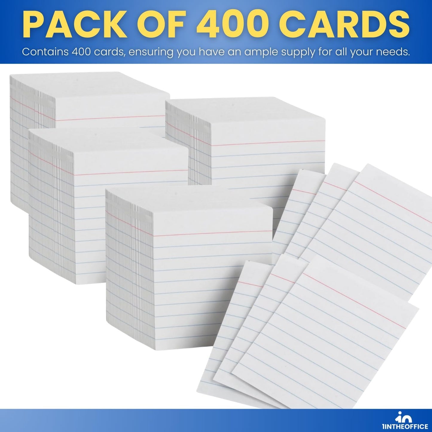 1InTheOffice Ruled Mini Index Cards 3 x 2.5, White Small Index Cards 2x3, 400/Pack