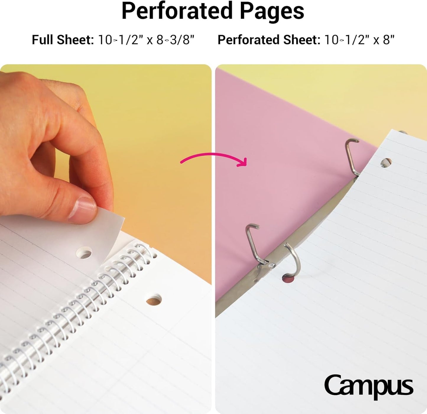 KOKUYO Spiral Notebook, 3 Pack Campus 10-1/2" x 8" Subject Notebooks with College Ruled, 80 Sheets, Pink Blue Green 3 Holes School Spiral Journal for Work Study Note Taking (WSG-SU-400G1×3)