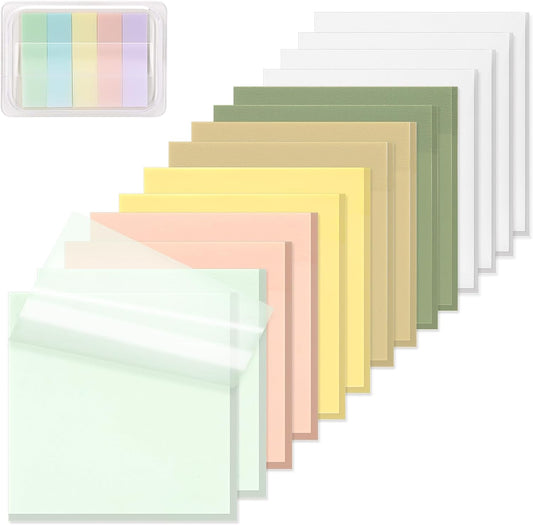 800 Sheets Transparent Sticky Notes, 3x3 Inch 14 Pads Self-Adhesive Translucent Clear See Through Post Sticky Notes for Planner Office School College Teacher Student Supplies 6 Bright Color