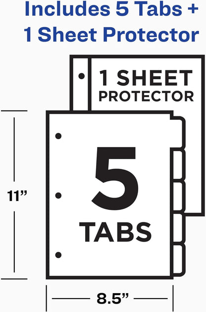 Avery Clear Easy View Durable Plastic Dividers for 3 Ring Binders, 5-Tab Set, Bright Multicolor, 1 Set (16740)