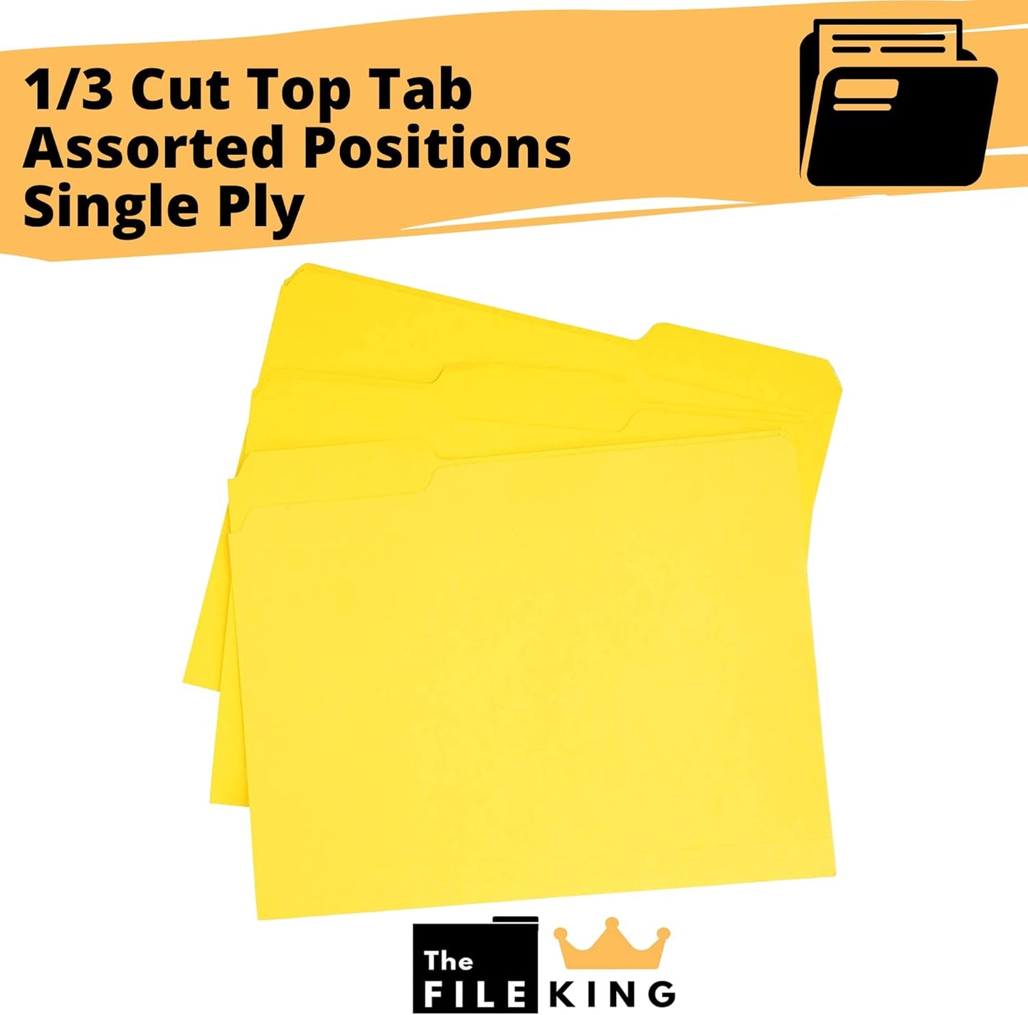 The File King 1/3 Cut File Folders Letter Size - 100 Pack | Manilla Folders 8.5 x 11 | Assorted 3 Tabs | Heavy Duty 11-Point Fiber | Made in USA | Undercut Front Style | Easy Labeling & Organization