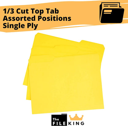 The File King 1/3 Cut File Folders Letter Size - 100 Pack | Manilla Folders 8.5 x 11 | Assorted 3 Tabs | Heavy Duty 11-Point Fiber | Made in USA | Undercut Front Style | Easy Labeling & Organization
