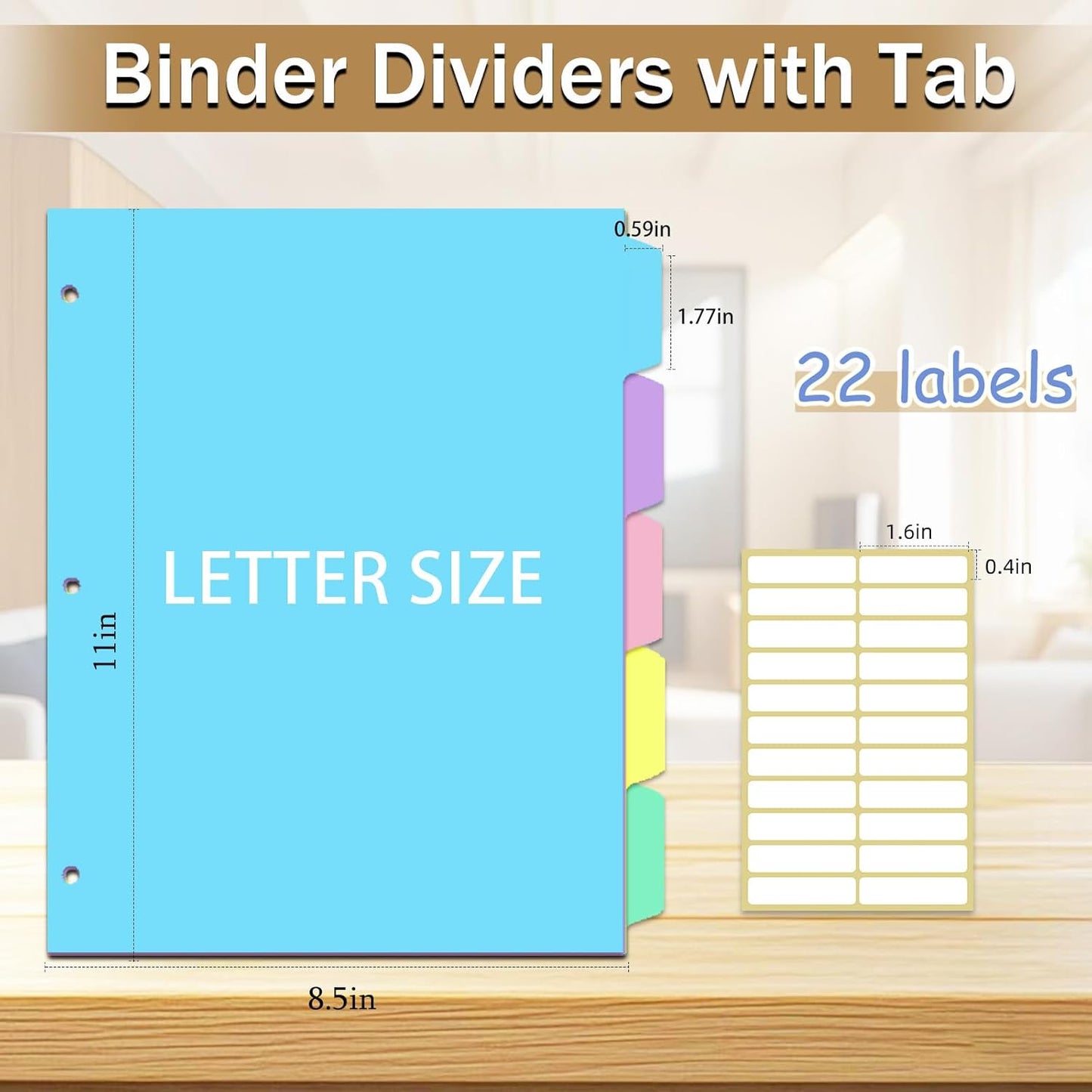 Cute 5 Tab Binder Dividers with Tabs, Write&Erase Plastic Dividers for 3 Ring Binder, Multicolor, Ring Binder Dividers with Tabs for School Office,6 Sets(30pcs)